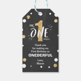 de heer Onederful Birthday Favor Tags Boy Black Go Cadeaulabel