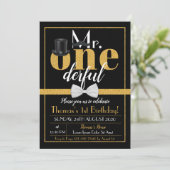 De heer Onederful Birthday Invitation Black & Gold Kaart (Staand voorkant)