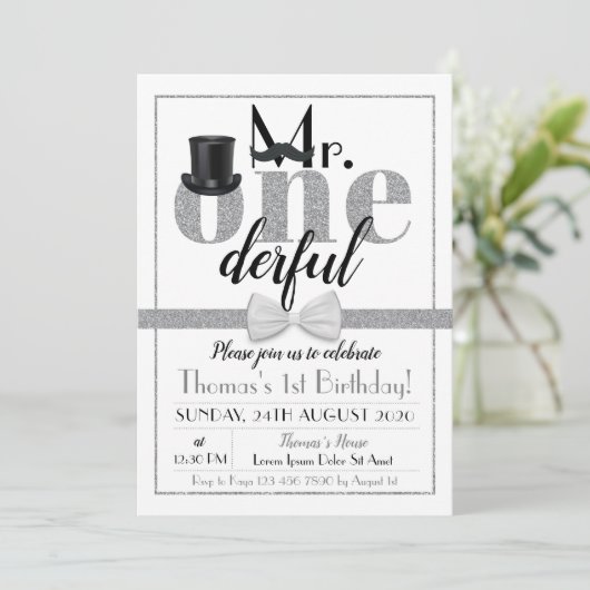 De heer Onederful Birthday Invitation Black & Whit Kaart (Staand voorkant)