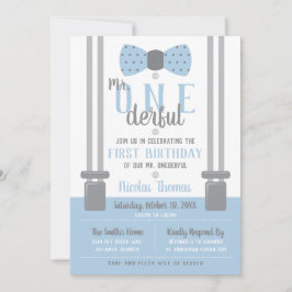 de heer ONEderful Birthday Invitation, Blue, Grey Kaart