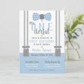 de heer ONEderful Birthday Invitation, Blue, Grey Kaart (Staand voorkant)