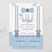 de heer ONEderful Birthday Invitation, Blue, Grey Kaart (Voorkant / Achterkant)