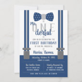 de heer ONEderful Birthday Invitation, Blue, Grey Kaart (Voorkant)