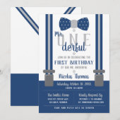 de heer ONEderful Birthday Invitation, Blue, Grey Kaart (Voorkant / Achterkant)