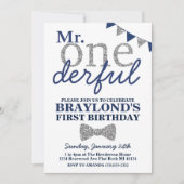 de heer Onederful Birthday Invitation, Blue & Silv Kaart (Voorkant)
