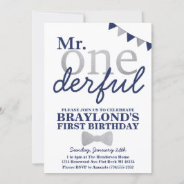 de heer Onederful Birthday Invitation (marine & zi Kaart