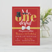 De heer Onederful Birthday Invitation Red & Gold Kaart (Staand voorkant)