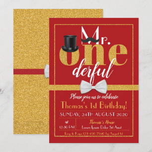 De heer Onederful Birthday Invitation Red & Gold Kaart