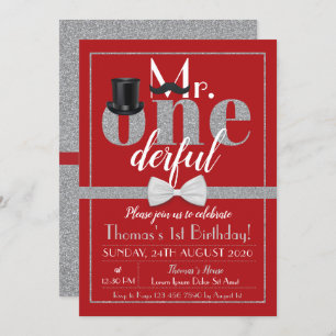 de heer Onederful Birthday Invitation Red & Silver Kaart