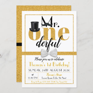 De heer Onederful Birthday Invitation White & Gold Kaart
