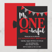 de heer ONEderful Birthday Invitation | Zwart-rood Kaart (Voorkant / Achterkant)