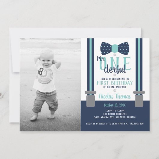 de heer ONEderful Birthday Party Invitation Kaart (Voorkant)