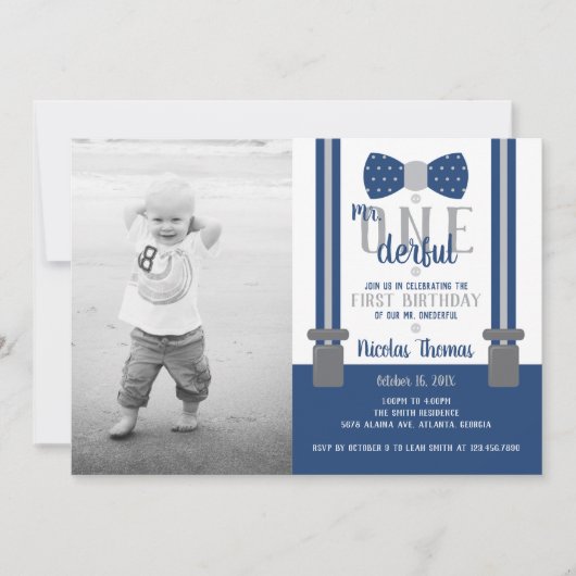 de heer ONEderful Birthday Party Invitation Kaart (Voorkant)