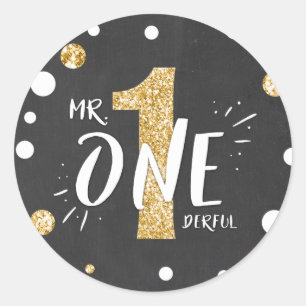 De heer Onederful Birthday Sticker Boy Black Gold