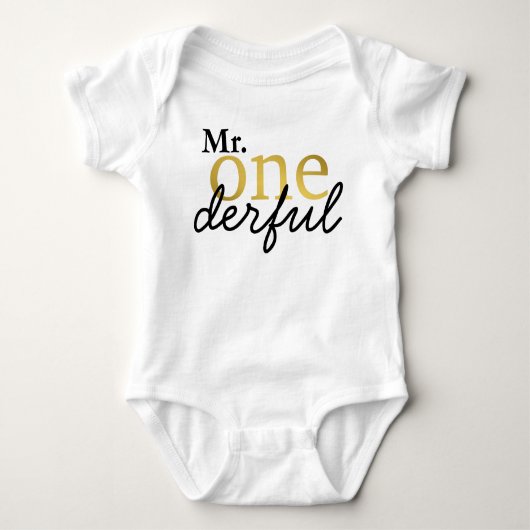 De heer Onederful Black en Faux Gold Baby Shirt (Voorkant)