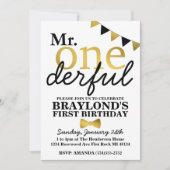 De heer Onederful Black en Gold Birthday Uitnodigi Kaart (Voorkant)
