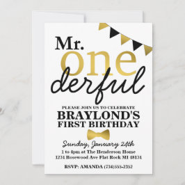 De heer Onederful Black en Gold Birthday Uitnodigi Kaart
