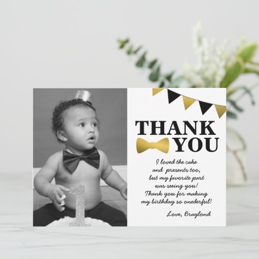 De heer Onederful Black en Gold Hartelijk dank Bedankkaart (Staand voorkant)