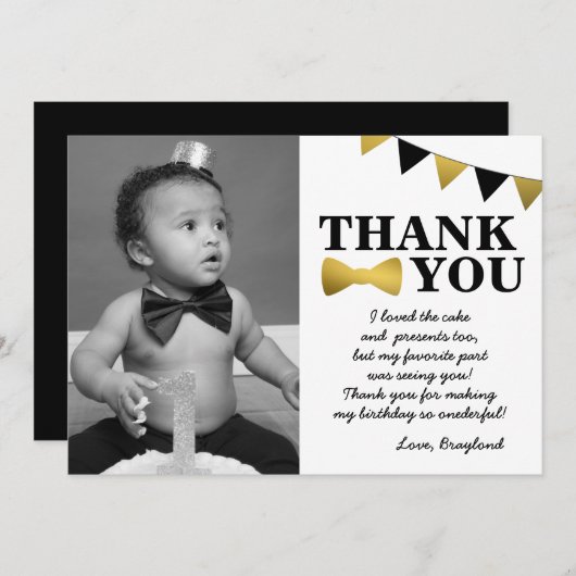 De heer Onederful Black en Gold Hartelijk dank Bedankkaart (Voorkant / Achterkant)