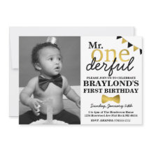 De heer Onederful Black en Gold Invitation met fot