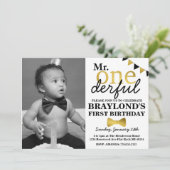 De heer Onederful Black en Gold Invitation met fot Kaart (Staand voorkant)