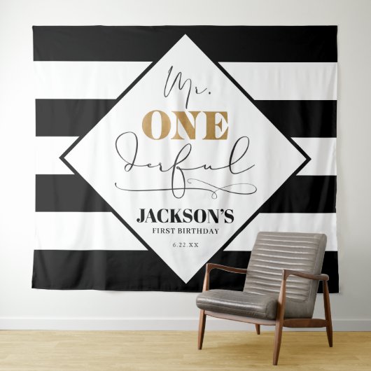 De heer Onederful Black en White Striped Backdrop Wandkleed (In Situ (horizontaal))