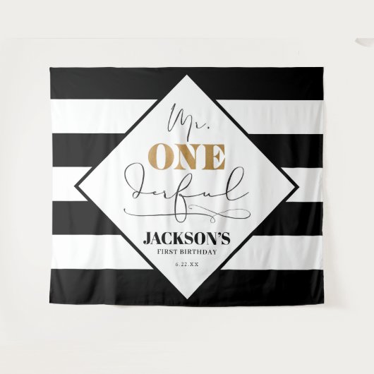 De heer Onederful Black en White Striped Backdrop Wandkleed (Voorkant (horizontaal))