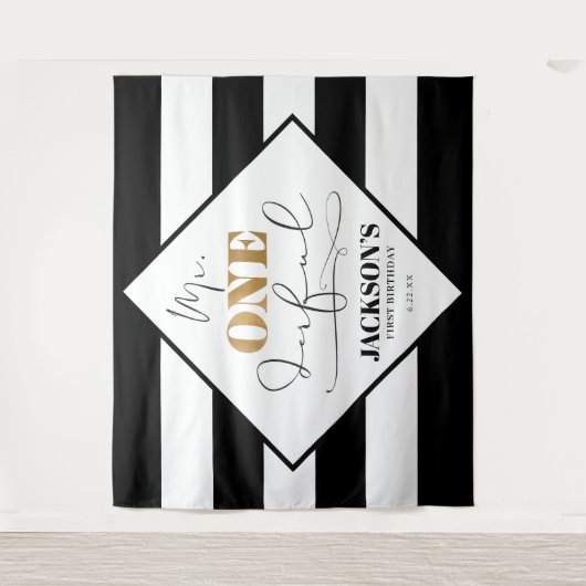 De heer Onederful Black en White Striped Backdrop Wandkleed (Voorkant)