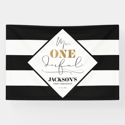 de heer Onederful Black en White Striped Banner (Horizontaal)