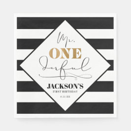 de heer Onederful Black en White Striped Paper Nap Servet