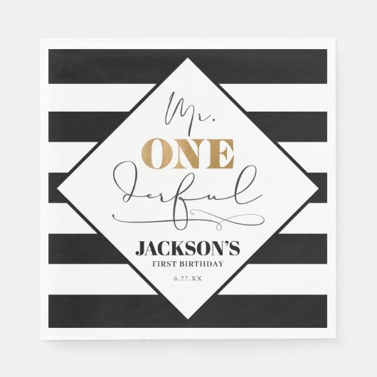 de heer Onederful Black en White Striped Paper Nap Servet (Voorkant)