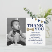 De heer Onederful Blue en Gold First Birthday Foto Bedankkaart (Staand voorkant)