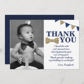 De heer Onederful Blue en Gold First Birthday Foto Bedankkaart (Voorkant / Achterkant)