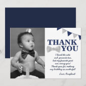 De heer Onederful Blue en Silver First Birthday Fo Bedankkaart (Voorkant / Achterkant)