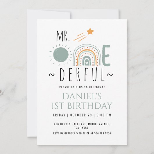 de heer Onederful Boho Rainbow First Birthday Boy Kaart (Voorkant)