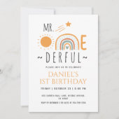 de heer Onederful Boho Rainbow First Birthday Boy Kaart (Voorkant)