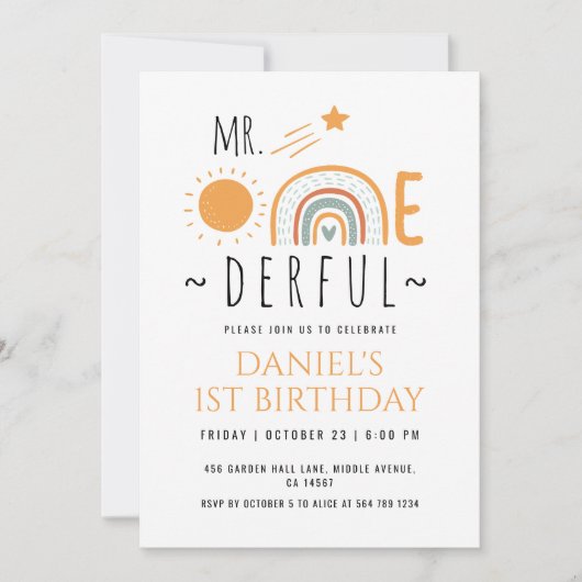 de heer Onederful Boho Rainbow First Birthday Boy Kaart (Voorkant)