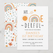 de heer Onederful Boho Rainbow First Birthday Boy Kaart (Voorkant / Achterkant)