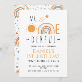 de heer Onederful Boho Rainbow First Birthday Boy Kaart