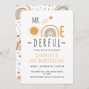 de heer Onederful Boho Rainbow First Birthday Boy Kaart