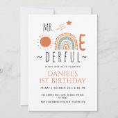 de heer Onederful Boho Rainbow First Birthday Boy Kaart (Voorkant)