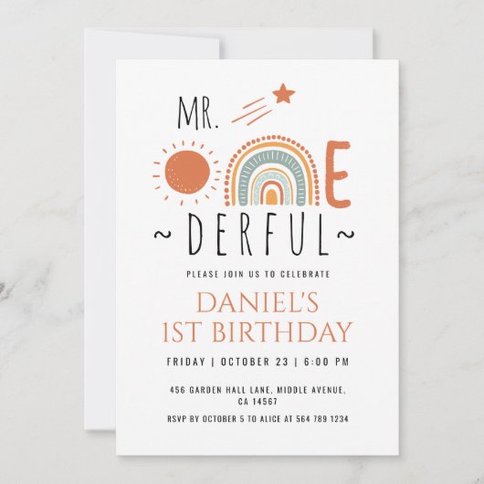 de heer Onederful Boho Rainbow First Birthday Boy Kaart (Voorkant)