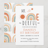 de heer Onederful Boho Rainbow First Birthday Boy Kaart (Voorkant / Achterkant)