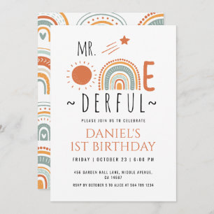 de heer Onederful Boho Rainbow First Birthday Boy Kaart