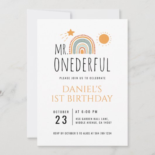 de heer Onederful Boho regenboogprik eerste verjaa Kaart (Voorkant)