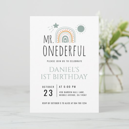 de heer Onederful Boho regenboogprik eerste verjaa Kaart (Staand voorkant)