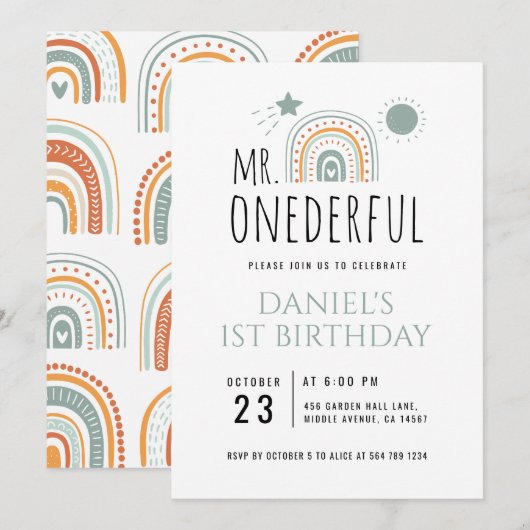 de heer Onederful Boho regenboogprik eerste verjaa Kaart (Voorkant / Achterkant)