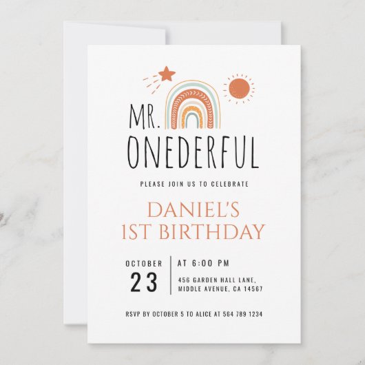 de heer Onederful Boho regenboogprik eerste verjaa Kaart (Voorkant)