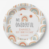 de heer Onederful Boho regenboogprik eerste verjaa Papieren Bordje (Voorkant)