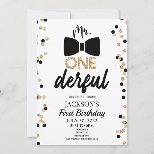 de heer ONEderful Bowtie 1st First Birthday Party Kaart (Voorkant)